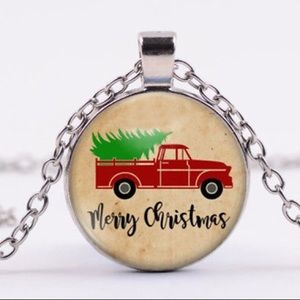Merry Christmas Pendant Glass Necklace